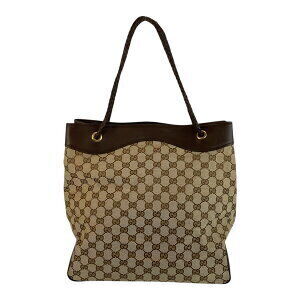 Gucci GG Shoulder Beige Leather Tote Brown Canvas Tan Bag